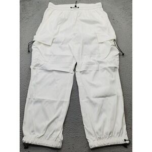 COOFANDY Cargo Pants Mens 40W White Pleated Elastic Waist Casual Drawcord Ankle